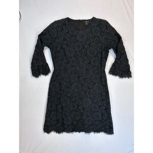 LBD Ann Taylor Petite Black Winter Formal Lace 3/4 Sleeve Sheath Dress 8P